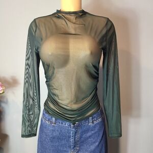 NWT Abercrombie & Fitch Womens Sheer Top Green Forest Fairy Grunge Sz Medium